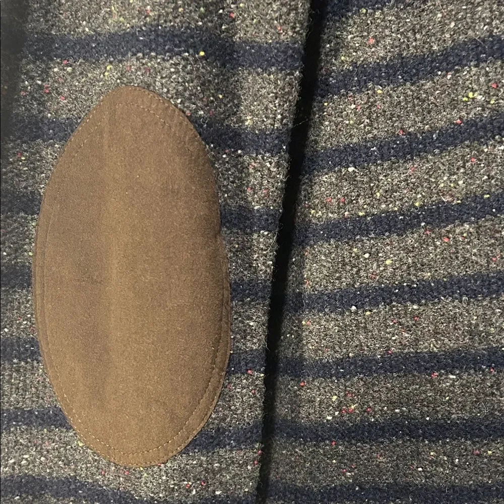 J. Crew Dark Striped Lambswool Crewneck Sweater with Elbow Patches